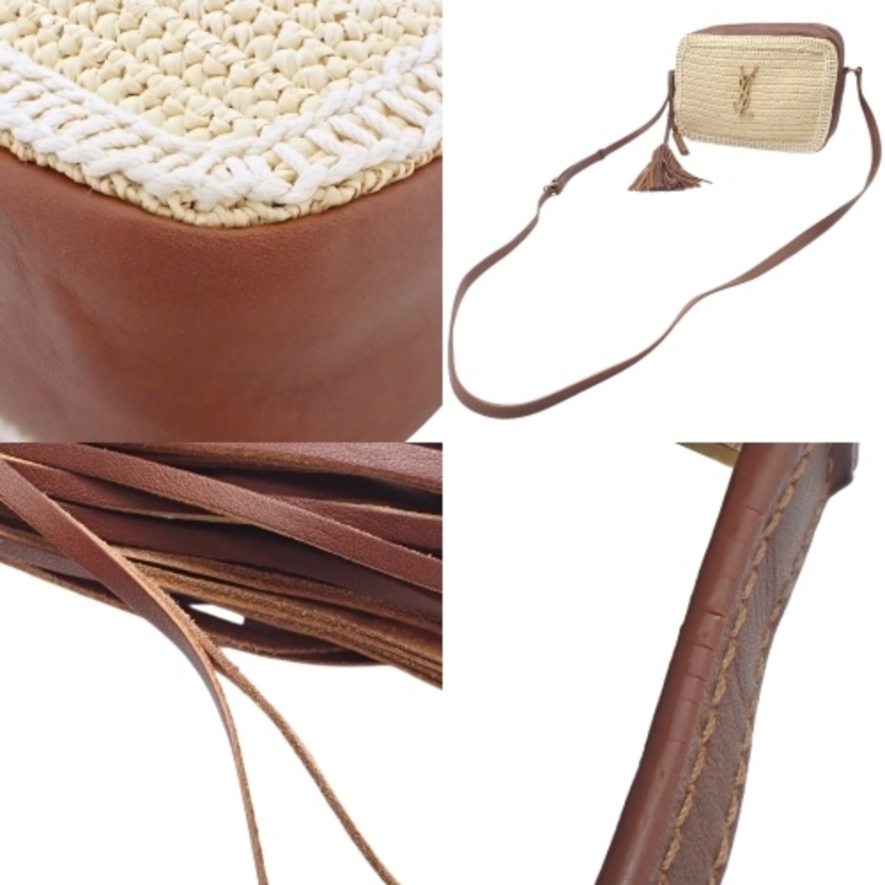 Saint Laurent Ysl Lou Camera Logo Straw Paris Brown Fringe - Picture 9 of 9